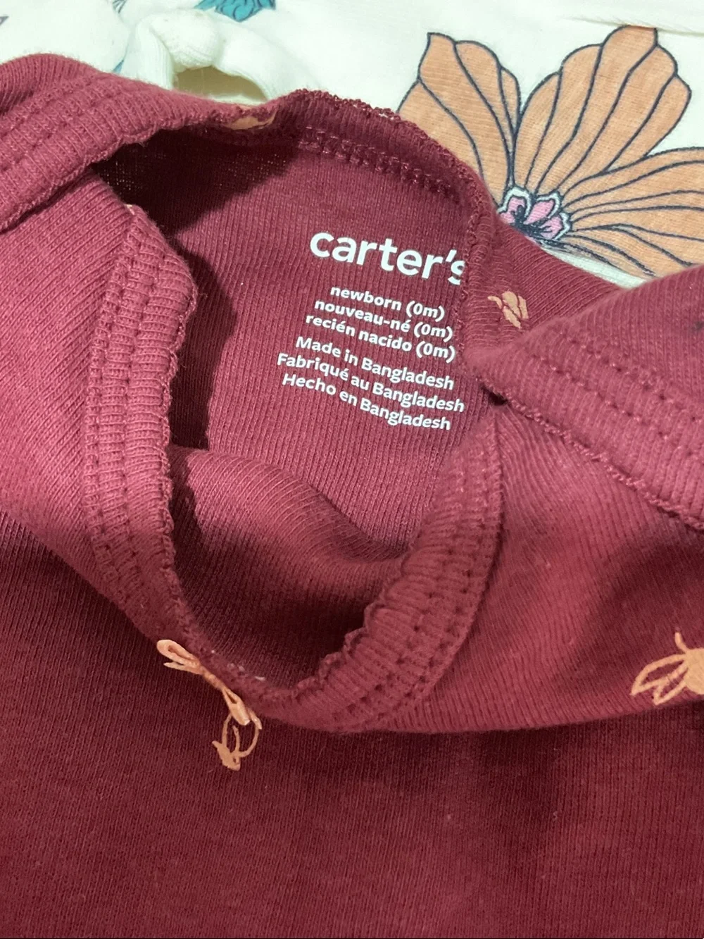Carter's Long-Sleeve Bodysuit Set - Pink, Burgundy & White Floral NWOT